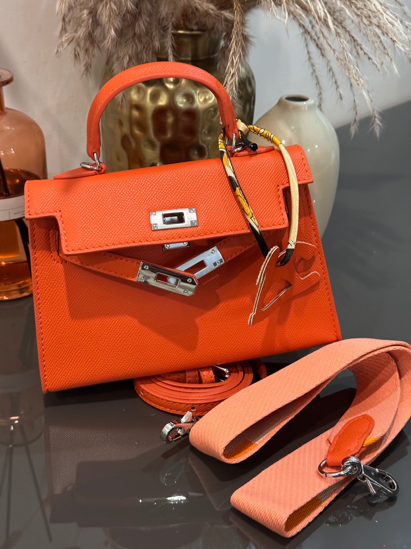 Sac modèle Keny 19 cm – Cuir véritable finition argenté