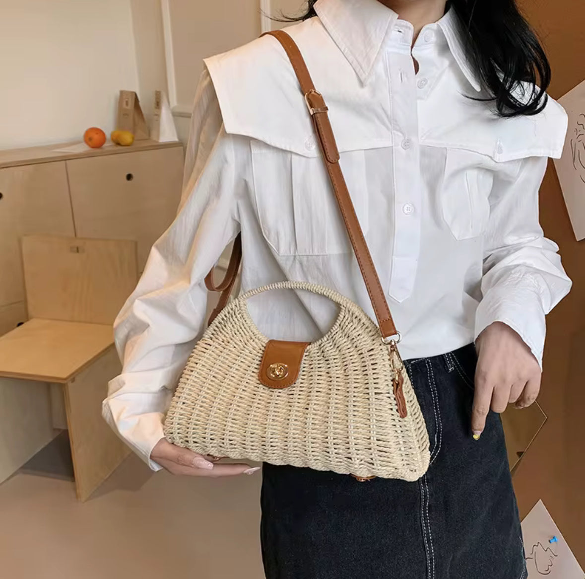 Sac en paille et rotin élégant